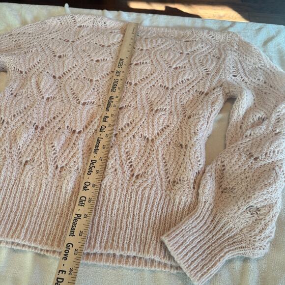 Halogen Soft Girl Pink Sweater Mohair Wool Blend sz S open crochet knit blush - Picture 7 of 8